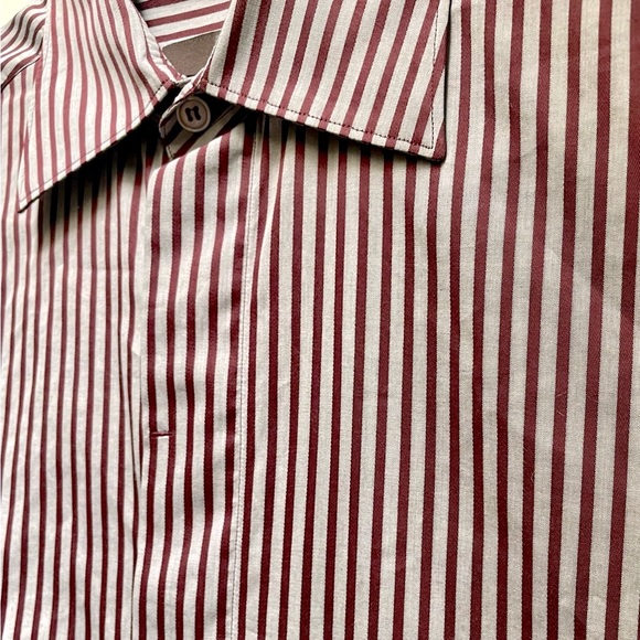Zegna Gray & Burgundy Pinstriped Collared Button Down Men’s Dress Shirt, Size L - Picture 5 of 7